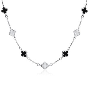 Colier argint cu trifoi cu mother of pearl si email negru DiAmanti Z2225NR_OP-DIA (Argint 925‰ 3 g.)